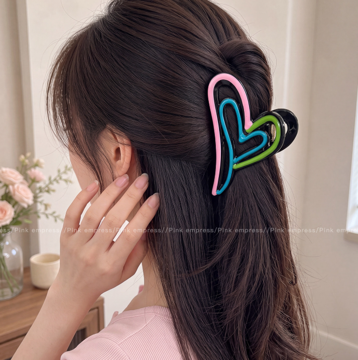 Colorful Heart Large Hair Claw Clips, Elegant Back Head Hair Clips For Women