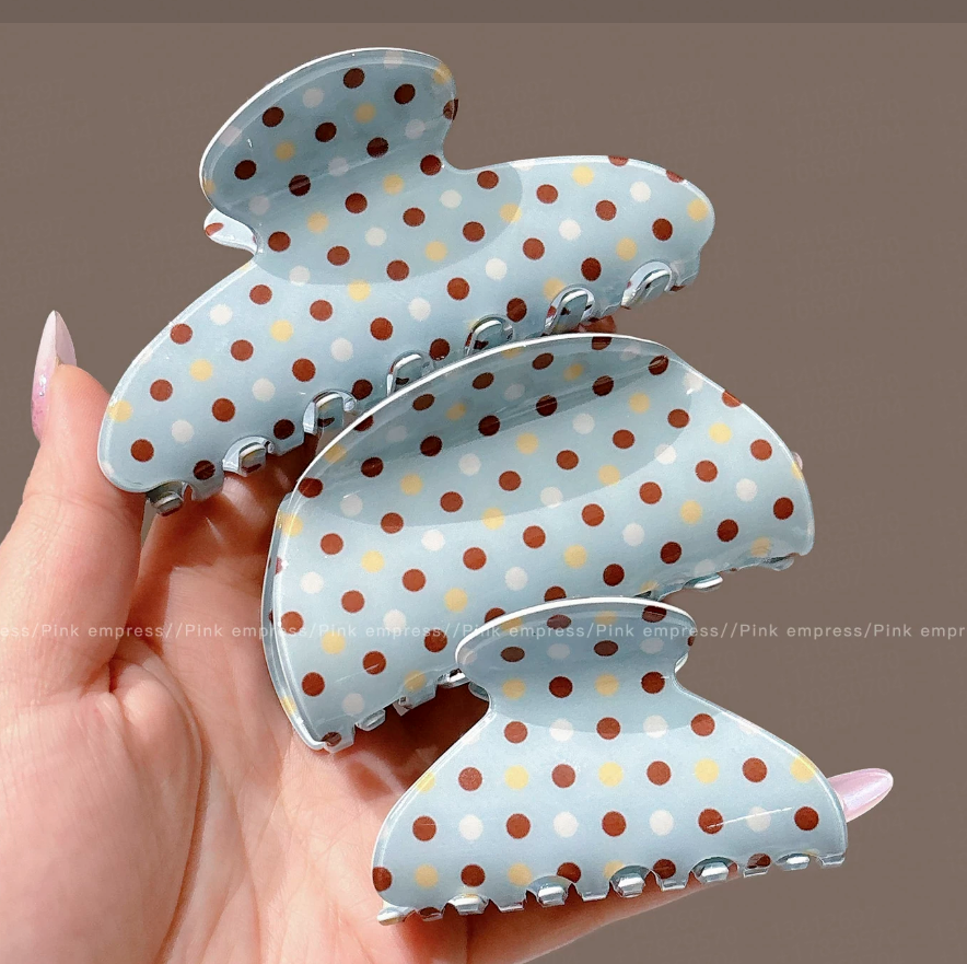 2026 New Blue Polka Dot Shark Hair Claw Clips For Women