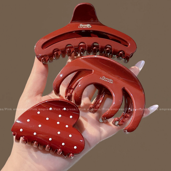 2026 New Korean Style Red Polka Dot Large Hair Claw Clips For Women