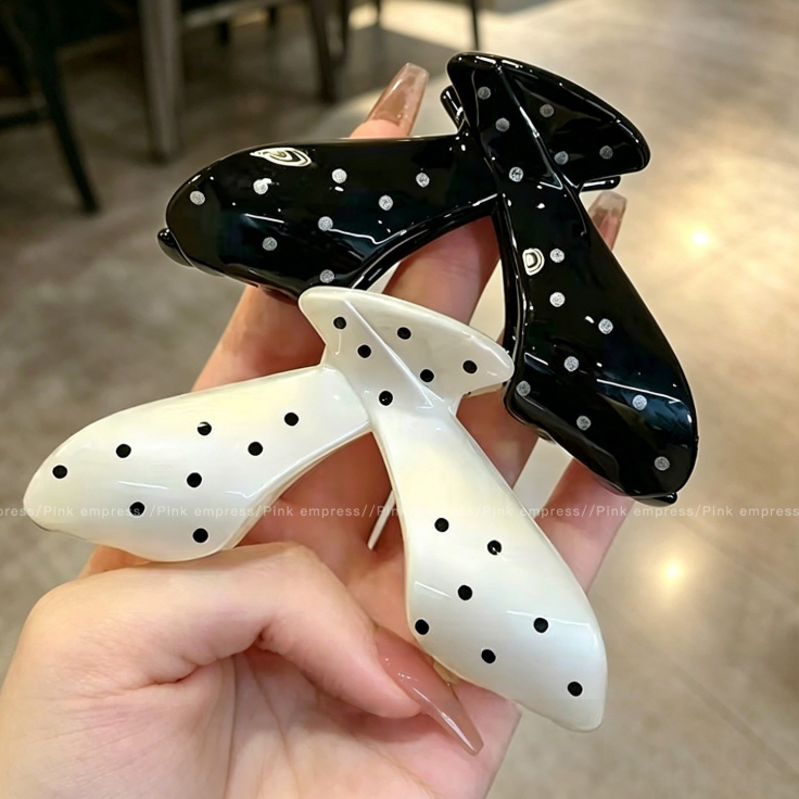 Elegant Polka Dot Medium Hair Claw Clips For Women, For Thin Back Hair