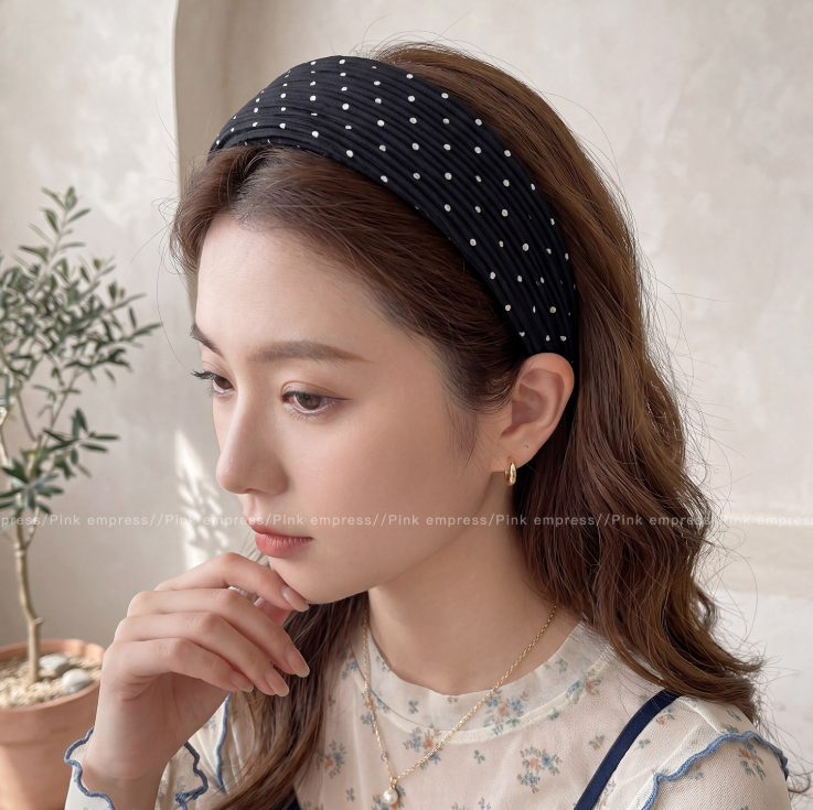 Korean Black Polka Dot Wide High Cranial Top Headband